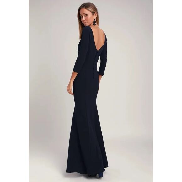 Lulu's Dresses & Skirts - Lulus Glamour Galore Navy Plunge Button Back A Line Maxi Dress Size Small